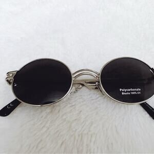 Betsy Black with Silver Rim Round Sunglasses